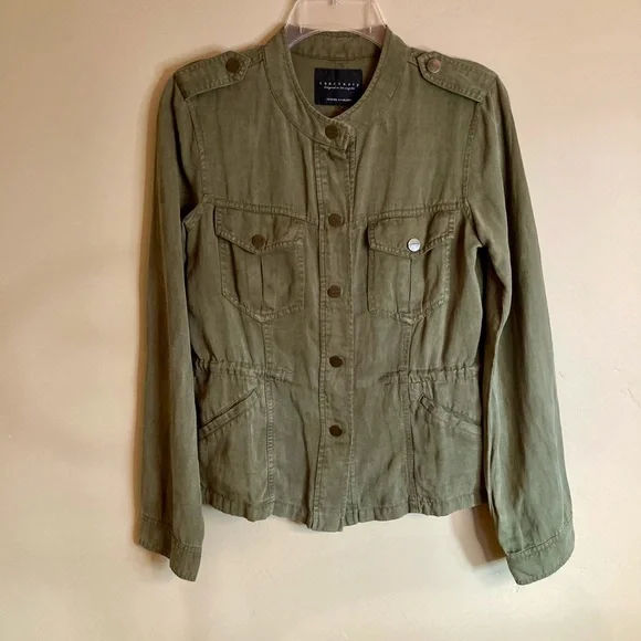 Sanctuary Army Style Utility Jacket Snap Front Pockets Olive Green Size S or M - Picture 4 of 14
